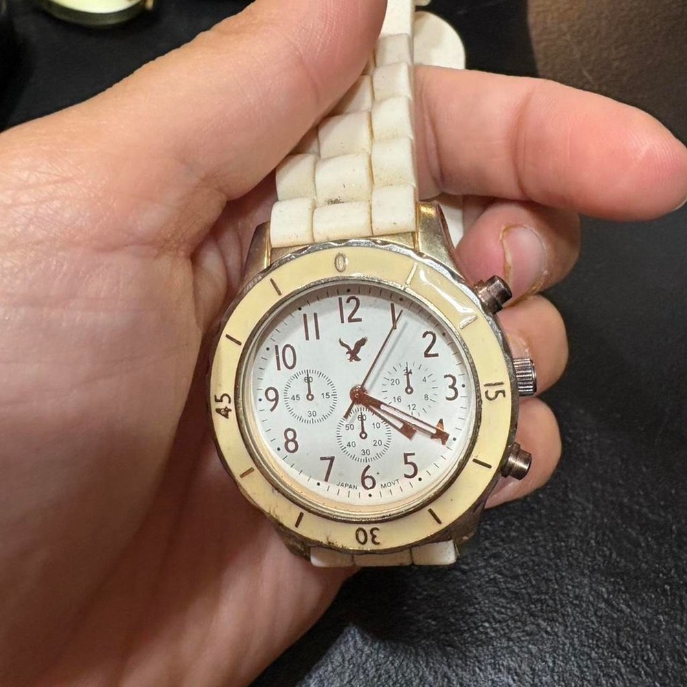 Vintage Cream and gold watch with white silicone strap